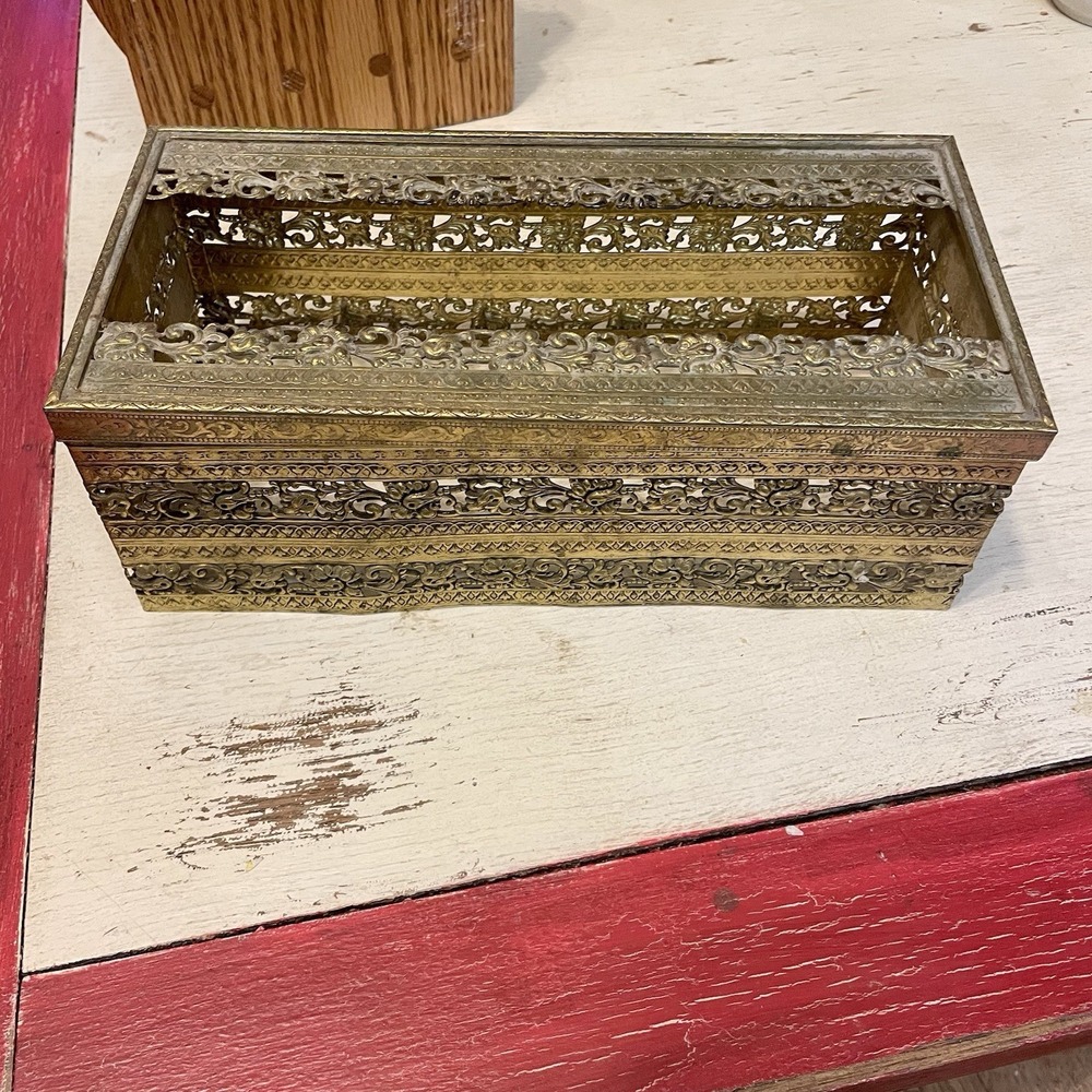 MCM Vintage Brass Tone Metal Vanity Tissue Box Cover Holder Hollywood Regency